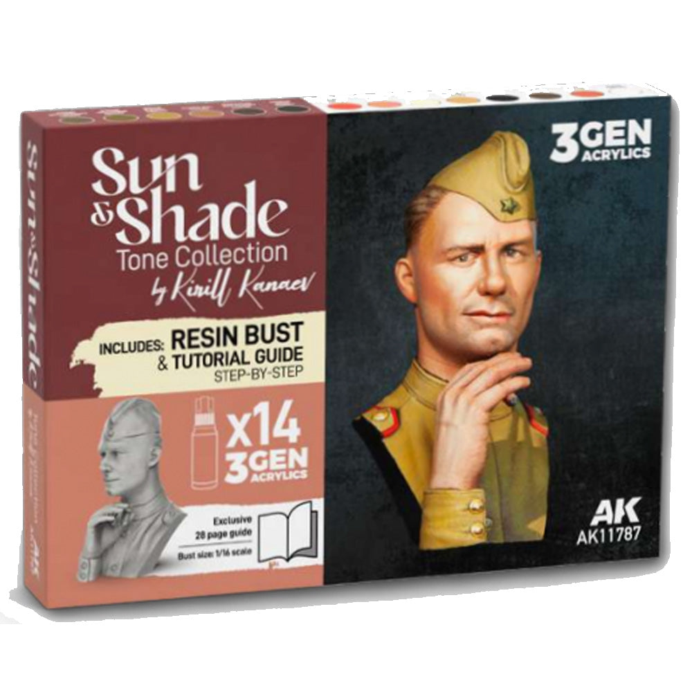 AK Interactive 11787 Sun & Shade Tone Collection 14-Paint Set w/Resin Bust
