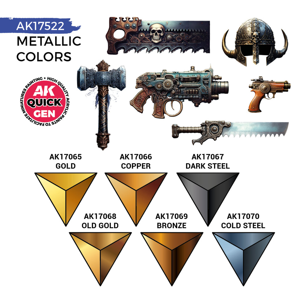 AK Interactive Quick Gen 17522 Metallics Acrylic Paint Set