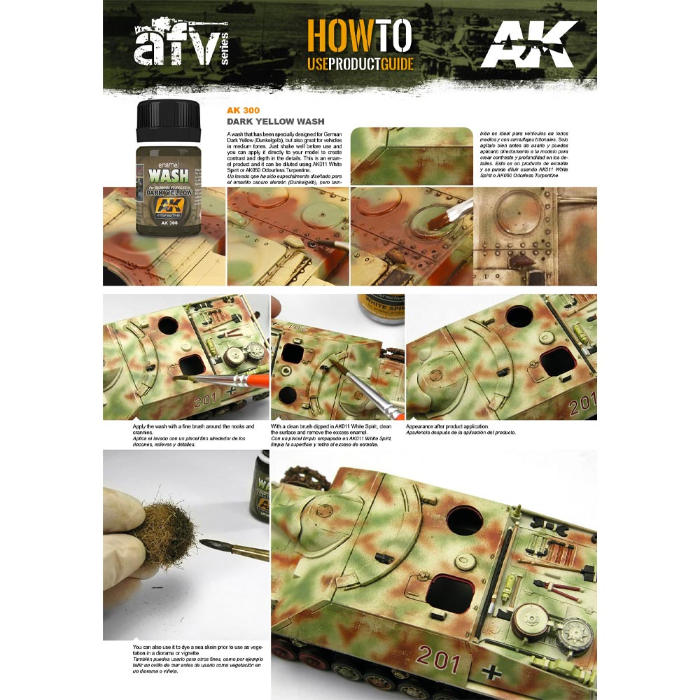 AK Interactive 300 Wash For Dark Yellow Vehicles 35ml Enamel Weathering