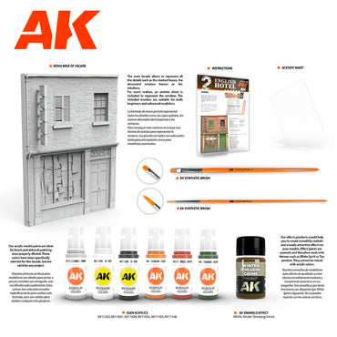 AK Interactive 8253 English Hotel Diorama Facade All-in-one Model Kit Paint Set