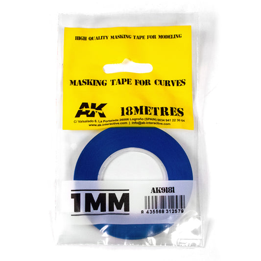 AK Interactive 9181 1mm Blue Masking Tape for Curves - Model Painting 18m Long