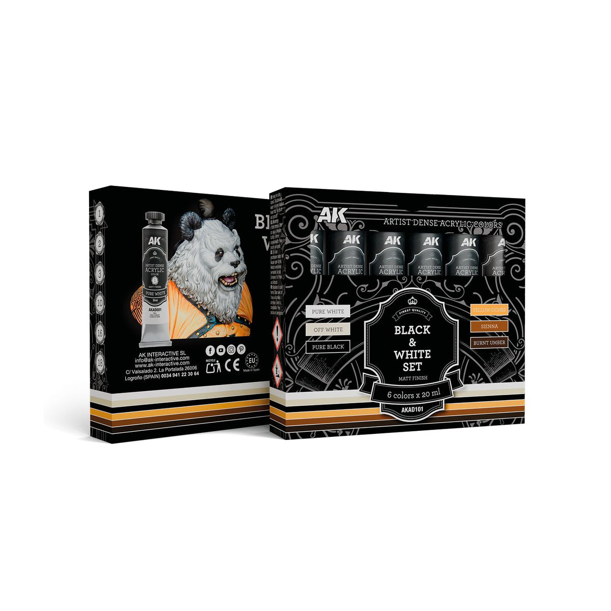 AK Interactive AD101 Artist Dense Acrylic Colour Paint Set - Black & White