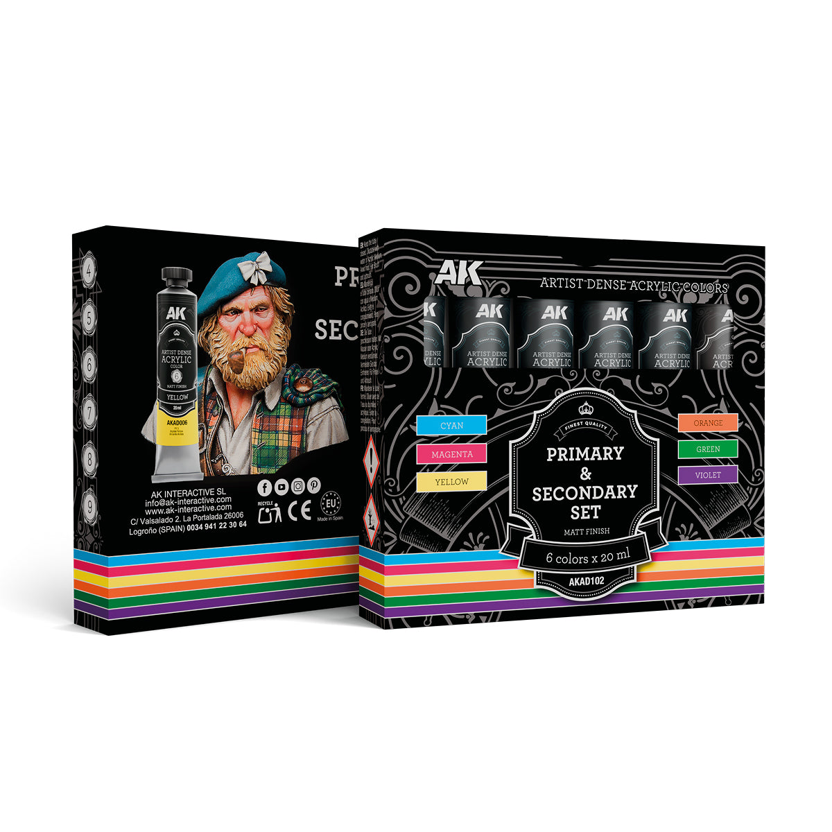 AK Interactive AD102 Artist Dense Acrylic Colour Paint Set - Primary & Secondary