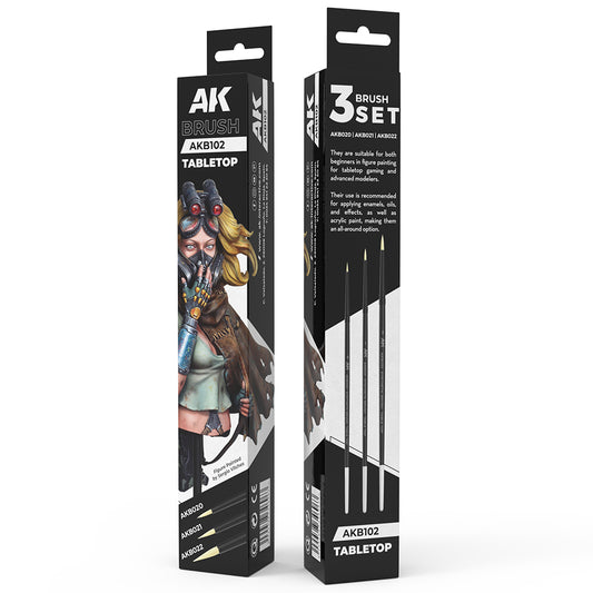 AK Interactive AKB102 Tabletop Synthethic Paint Brushes Set (3 Paint Brushes)