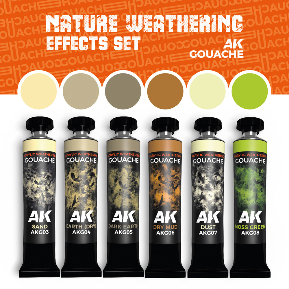 AK Interactive AKG26 Gouache: Nature Weathering Effects Set (6 x 20ml Tubes)