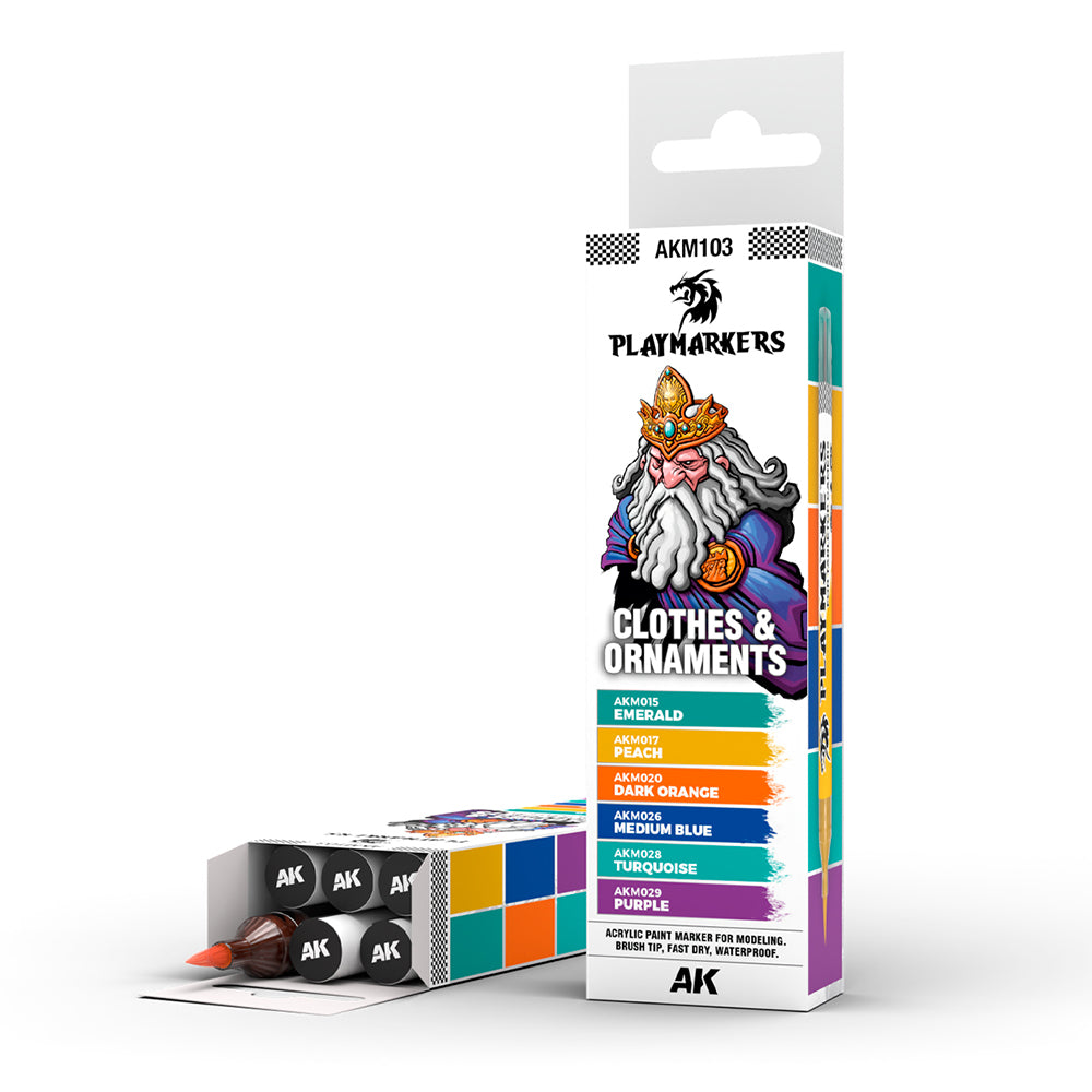AK Interactive Playmarkers - Clothes & Ornaments - 6-Pack Acrylic Markers AKM103