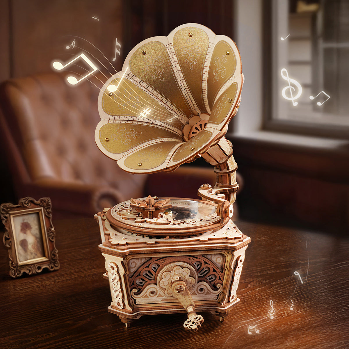 ROKR Diva Gramophone Music Box Mechanical Wooden Model Kit AMK82