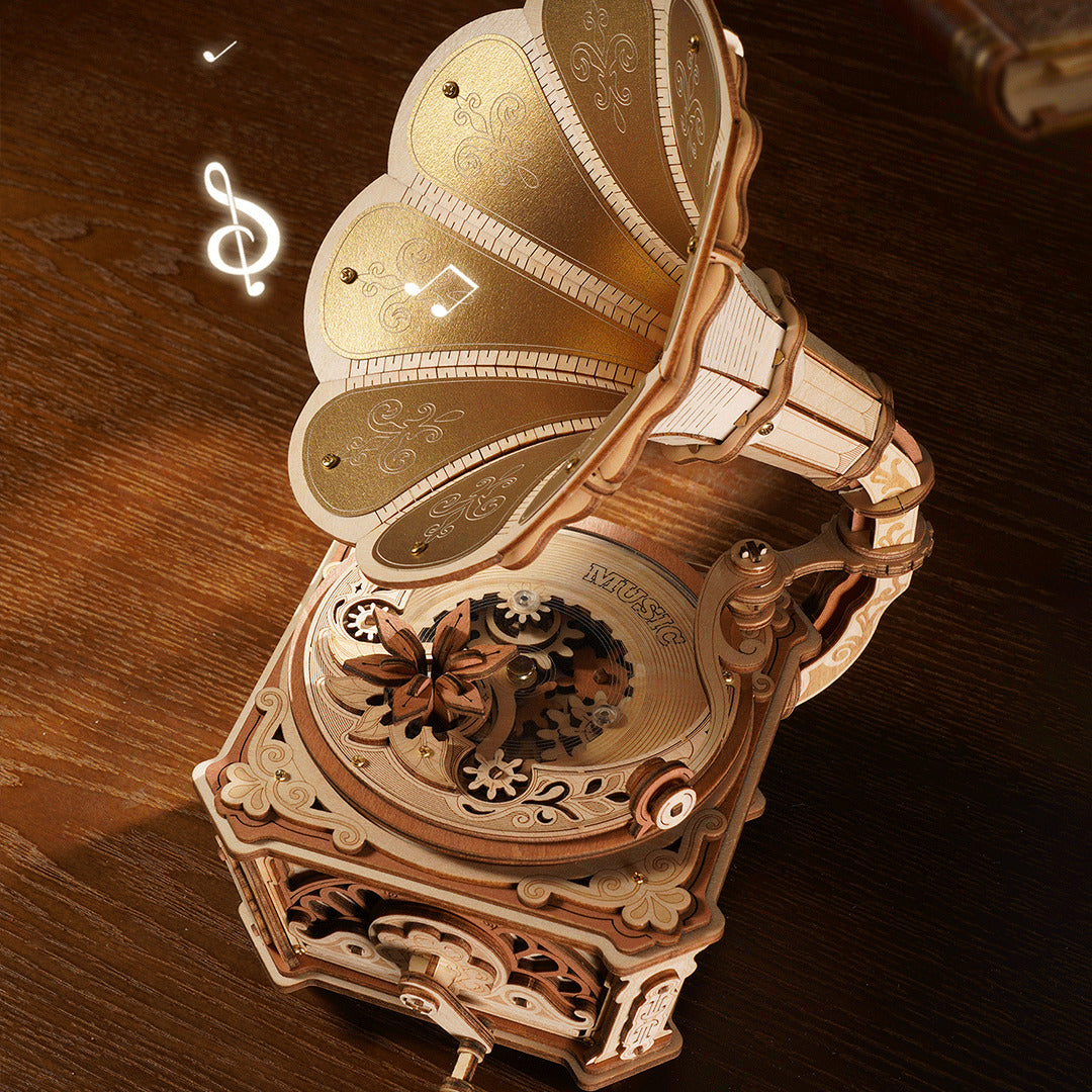 ROKR Diva Gramophone Music Box Mechanical Wooden Model Kit AMK82