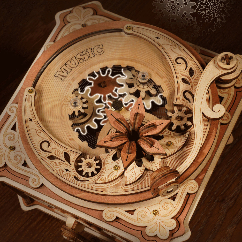 ROKR Diva Gramophone Music Box Mechanical Wooden Model Kit AMK82