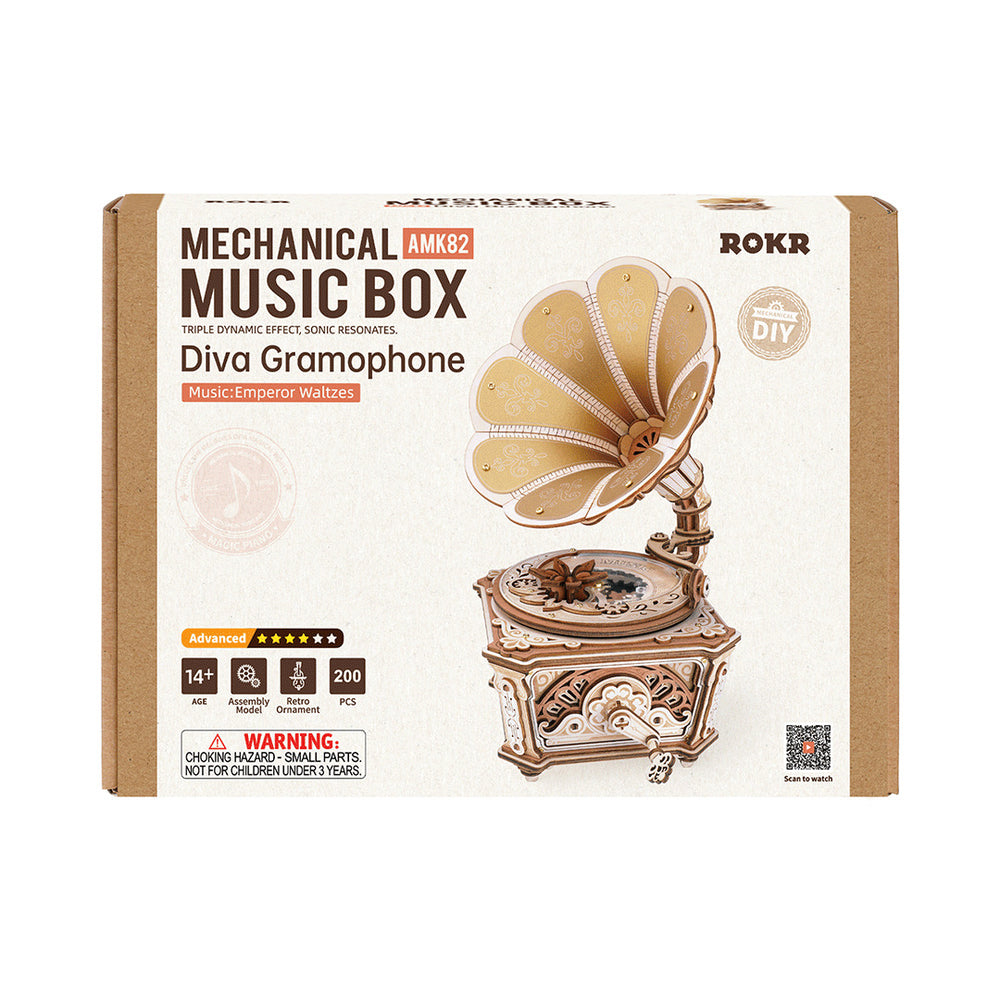 ROKR Diva Gramophone Music Box Mechanical Wooden Model Kit AMK82