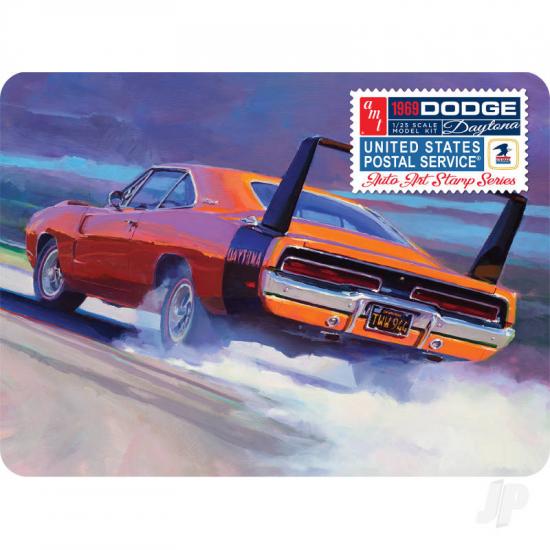 AMT 1969 Dodge Charger Daytona (USPS Stamp Collector Tin) Car Model Kit 1:25