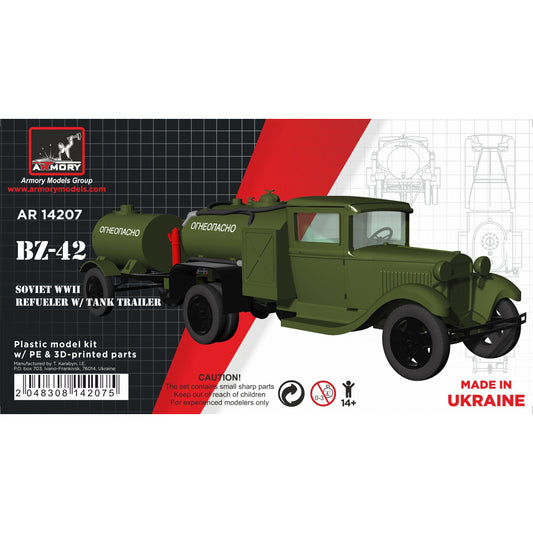 Armory 14207 BZ-42 Soviet WWII Refueler GAZ-AA Chassis w/Trailer 1:144 Model Kit