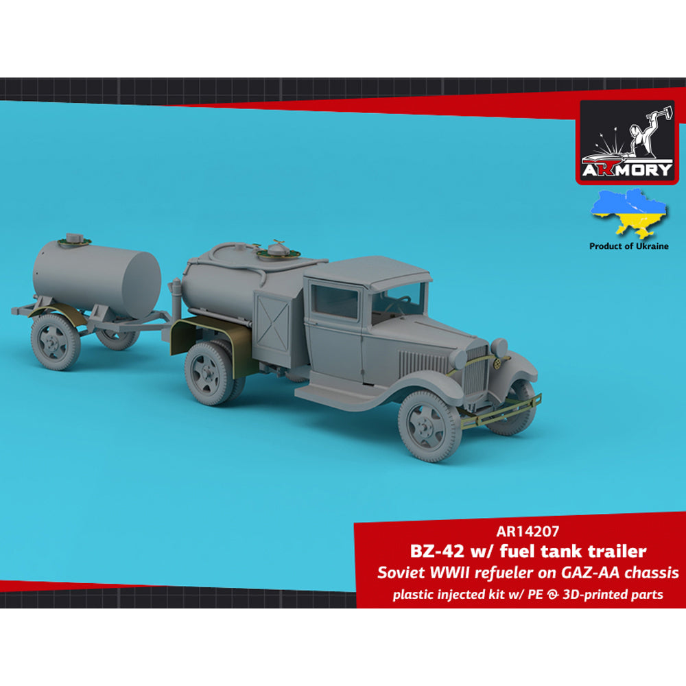 Armory 14207 BZ-42 Soviet WWII Refueler GAZ-AA Chassis w/Trailer 1:144 Model Kit