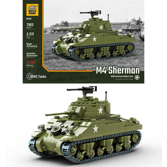 Build Army M4 Sherman 1:33 Tank Brick Model 785pcs B1001