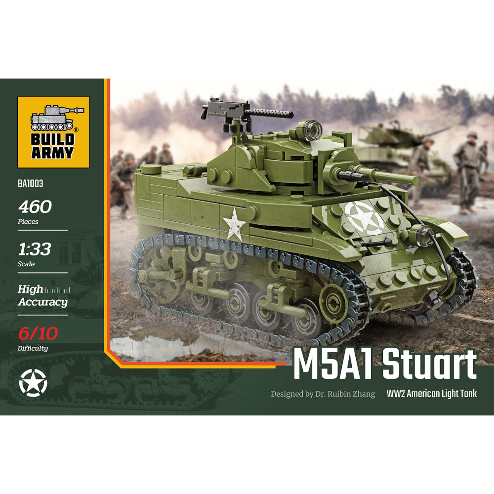 Build Army M5A1 Stuart Light Tank 1:33 Brick Model 460pcs B1003