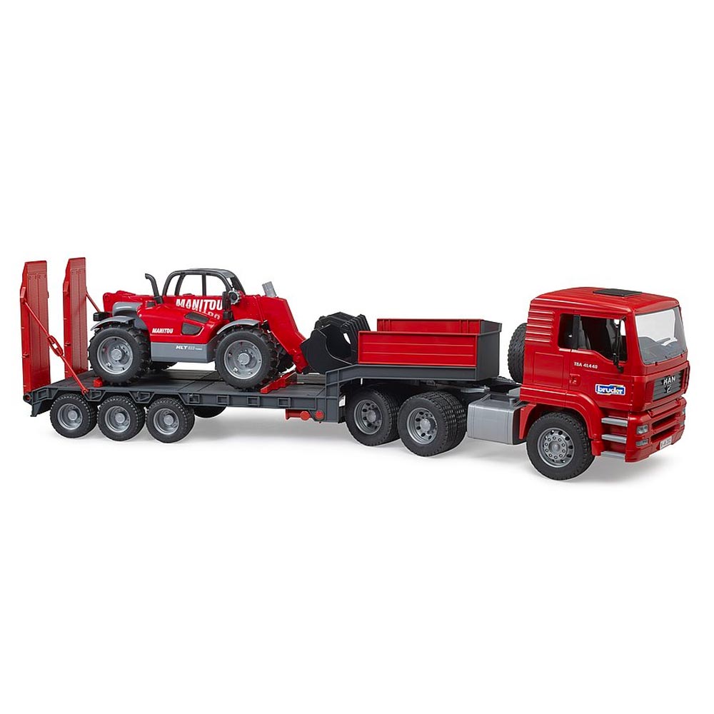 Bruder 02774 MAN TGA Low Loader Lorry W/Manitou Telehandler Plastic Toy
