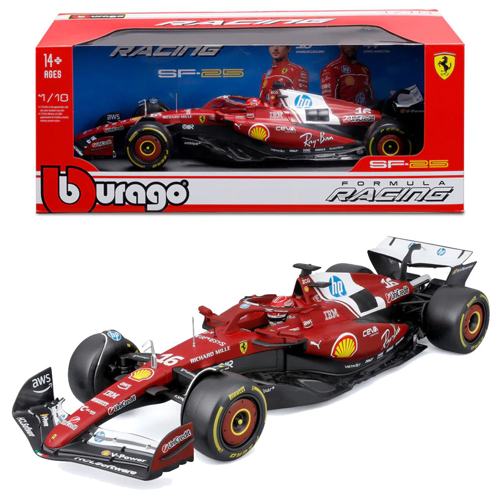 Bburago F1 Ferrari SF-25 2025 Charles Leclerc w/Helmet 1:18 Diecast Model