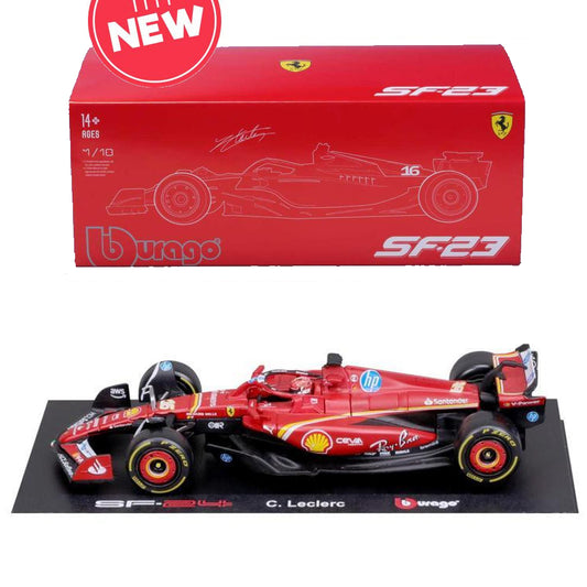 Bburago F1 2024 Ferrari SF-24 Leclerc with Helmet DELUXE Case 1:18 Model 16815L