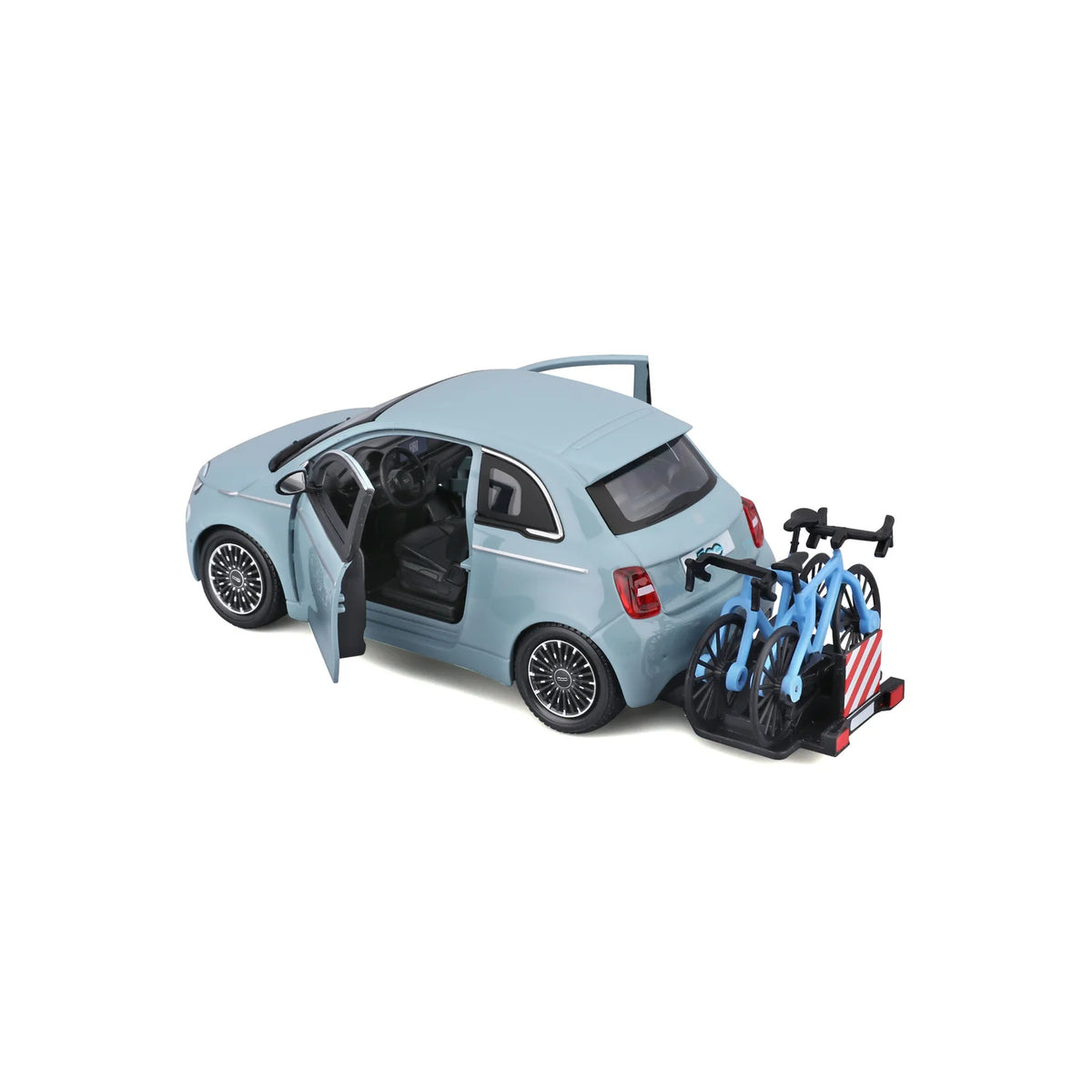 Bburago Fiat 500e with Bike Rack Light Blue 1:24 Diecast Model - image 5