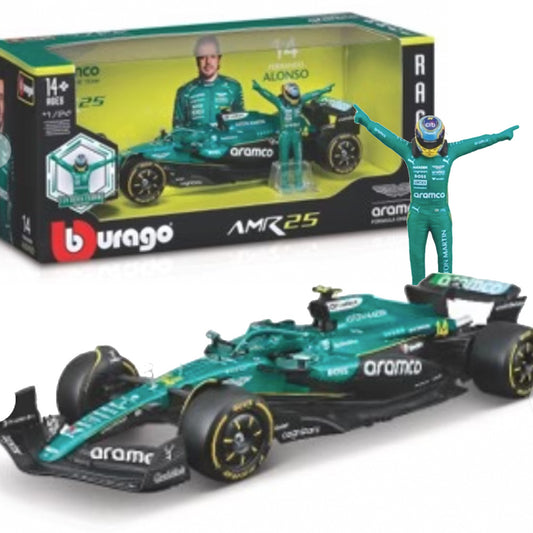 Bburago F1 Aston Martin AMR25 w/Alonso Figure 1:24 B18-28071A