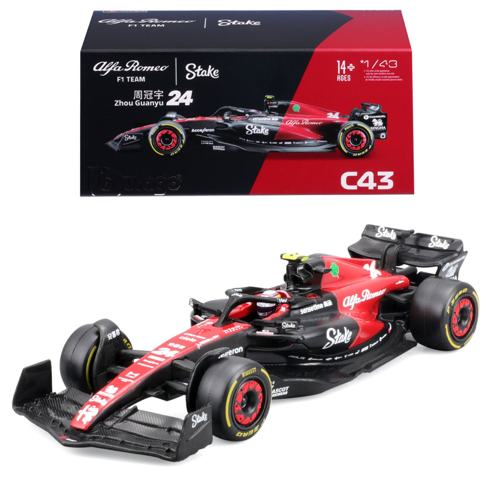 Bburago F1 Alfa Romeo Stake C43 #24 Zhou Guanyu w/Helmet 2023 1:43 Model