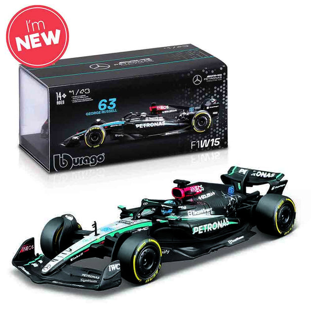 Bburago F1 Mercedes AMG W15 2024 Russell w/Helmet 1:43 Diecast Model B ...