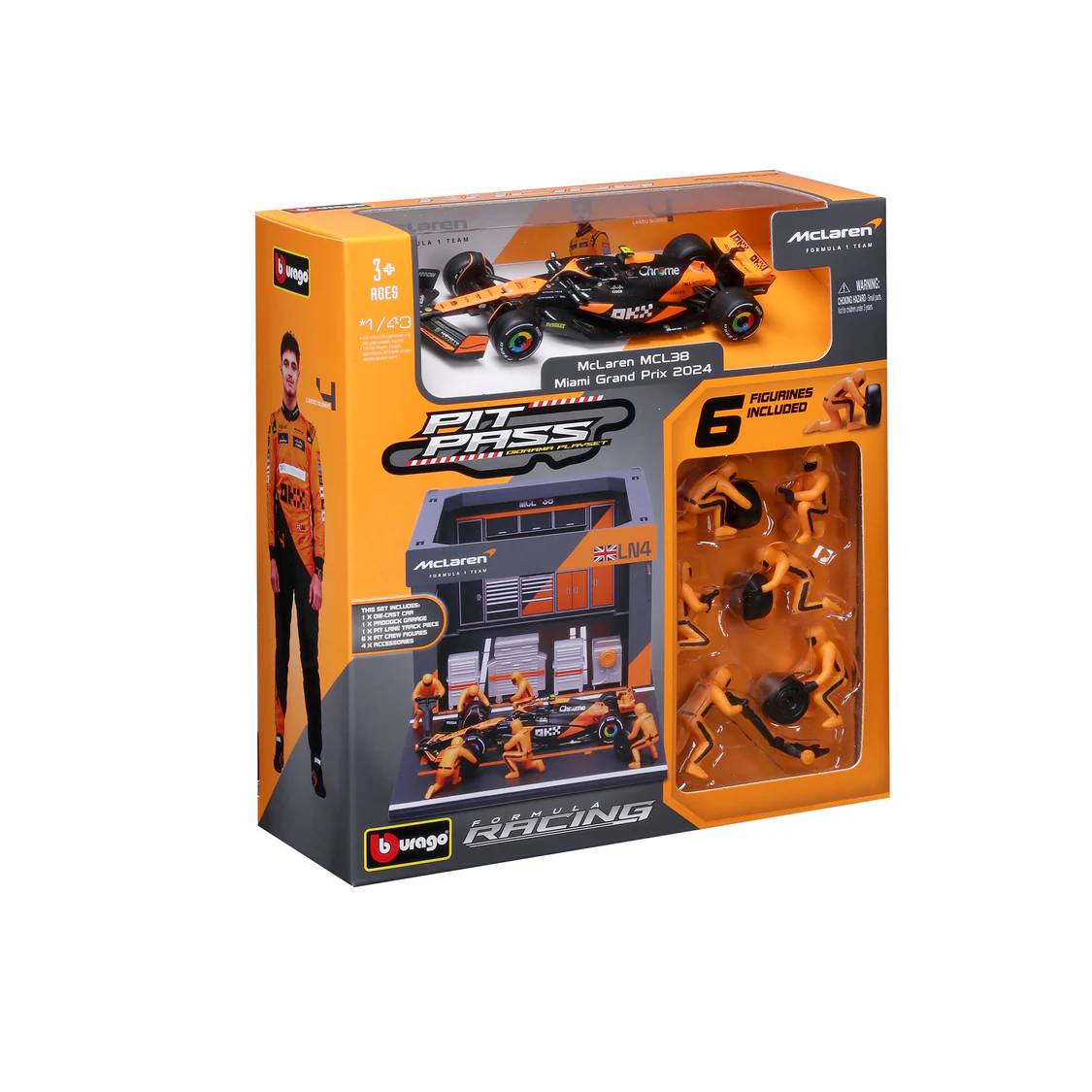 Bburago 1:43 F1 Mclaren Mcl38 2024 Pit Pass Diorama Norris