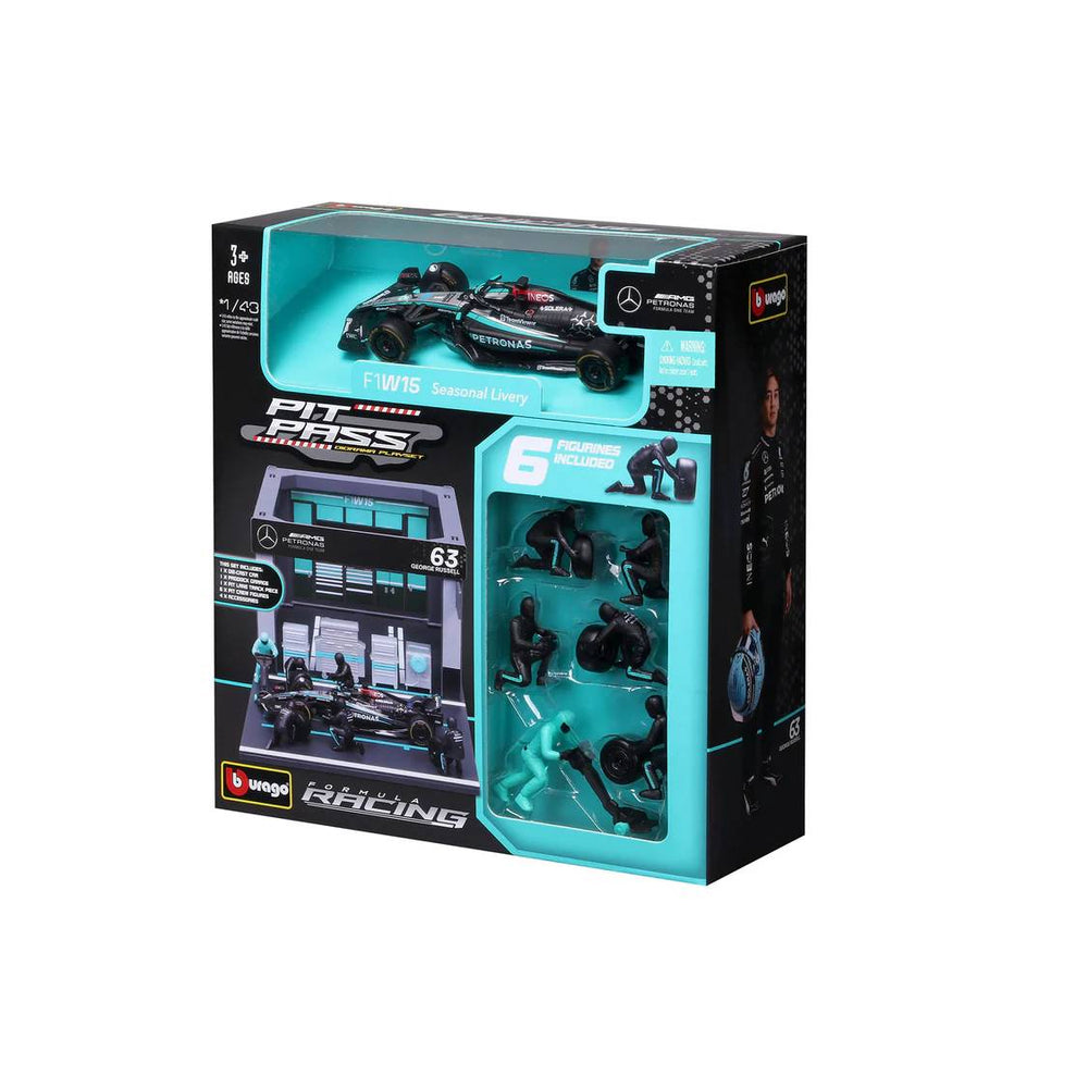 Bburago 1:43 F1 Mercedes Amg W15 2024 Pit Pass Diorama Russell