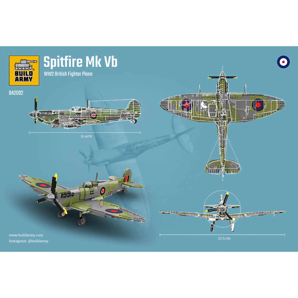 Build Army Supermarine Spitfire Mk Vb Fighter Plane 1:30 Brick Model 500ps B2002