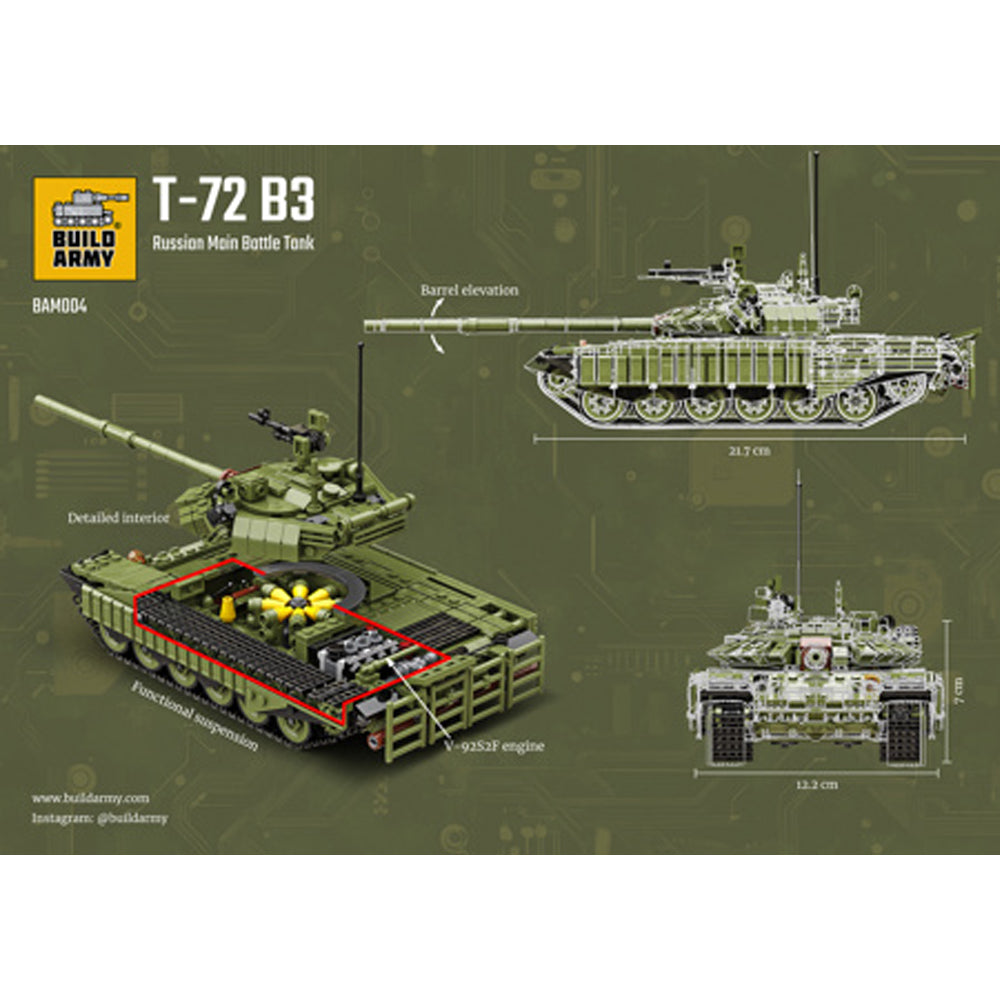 Build Army BM004 T-72 B3 Main Battle Tank 1:33 Brick Model 1205pcs