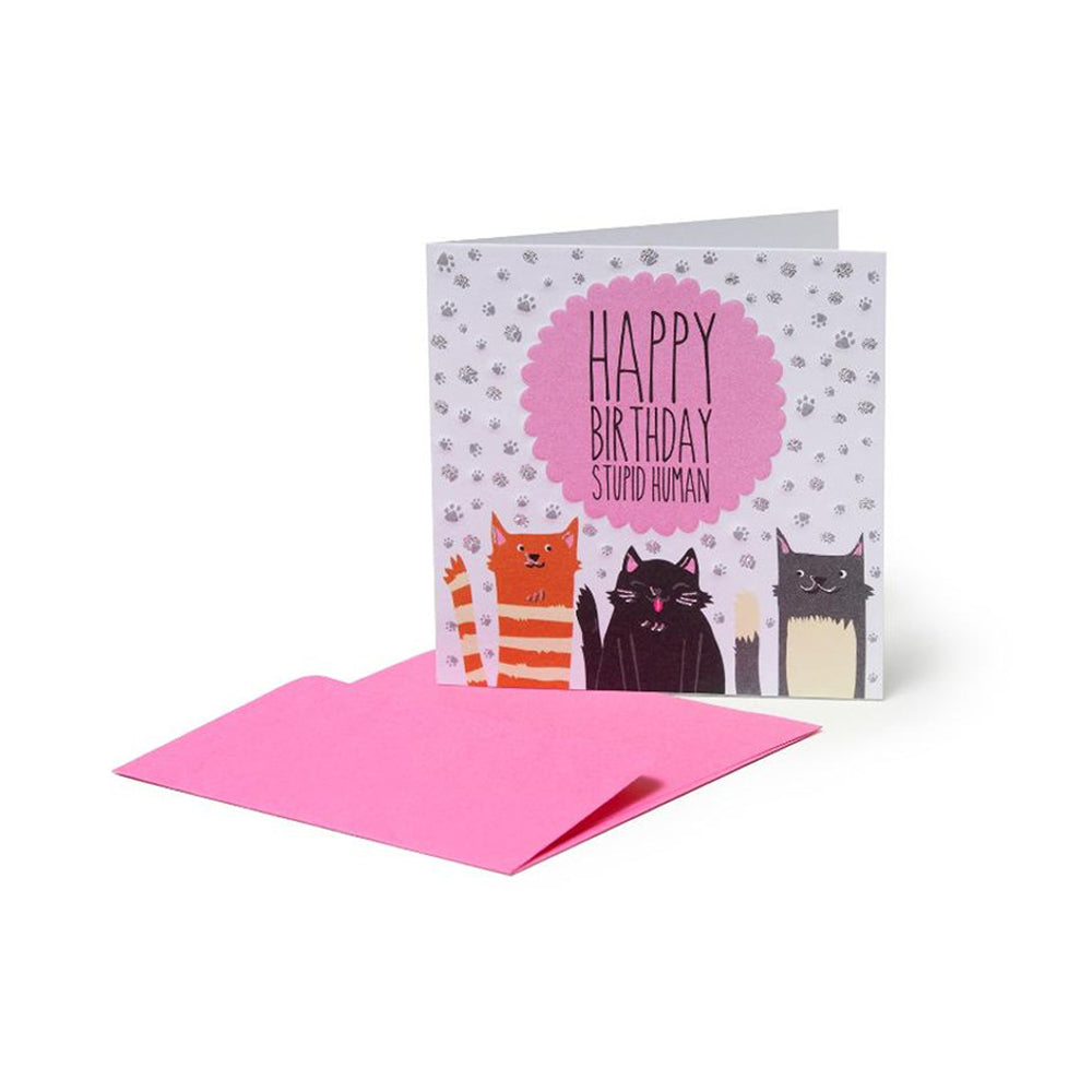 Legami Small Greeting Card - Happy Birthday Stupid Human - Cats
