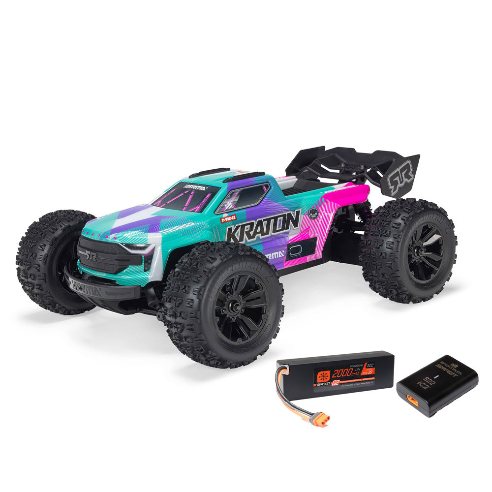 Arrma Mini Kraton 3S DSC 4x4 1:16 RTR RC Truck w/Battery & Charger - Teal/Pink