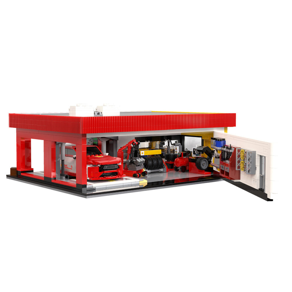 CaDA Shell Service Station with Car 1:24 Brick Model 1697pcs 66025W