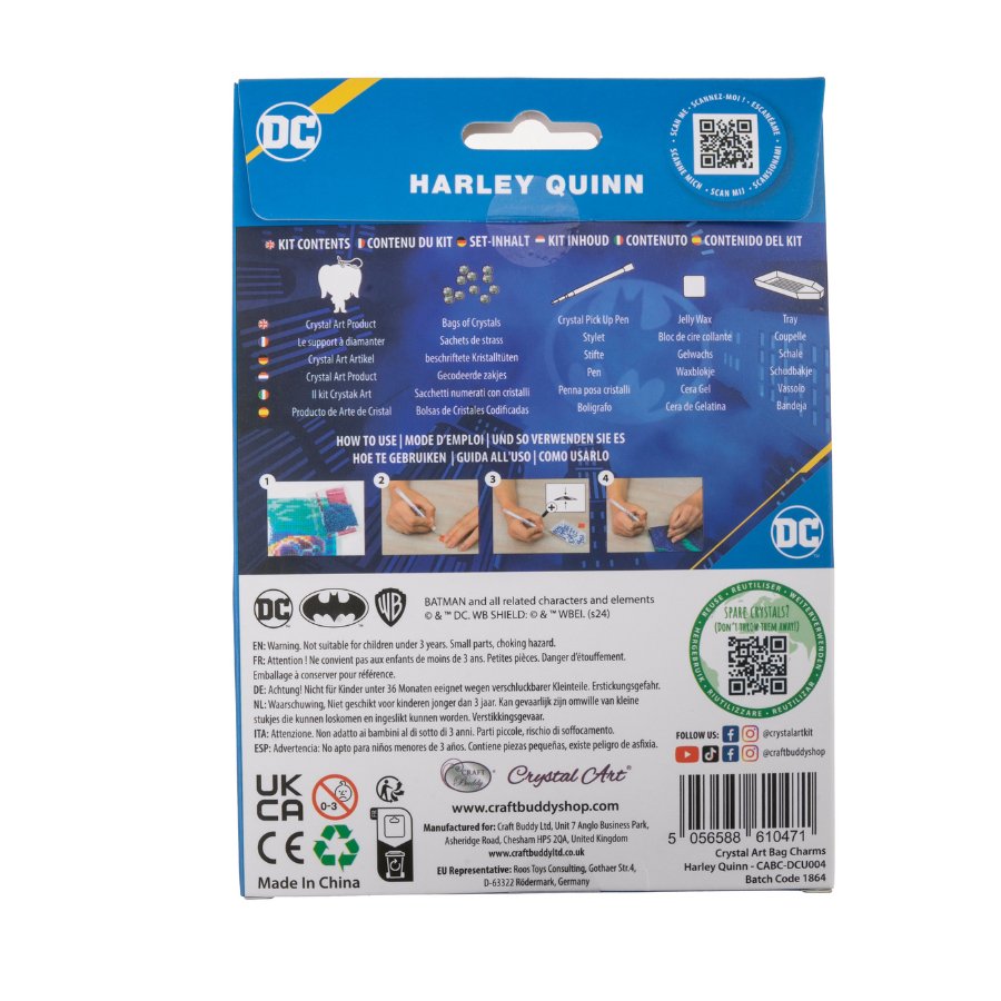 DC: Harley Quinn Crystal Art Bag Charm Craft Kit Age 6+