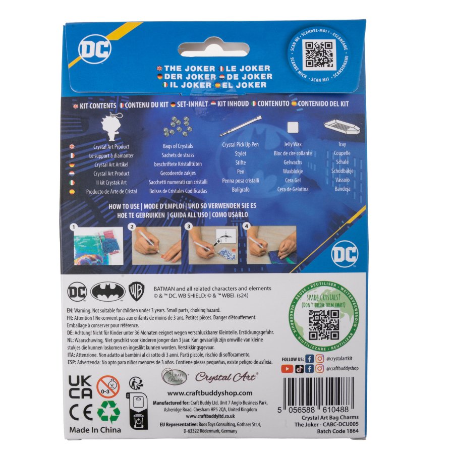 DC: Joker Crystal Art Bag Charm Craft Kit Age 6+