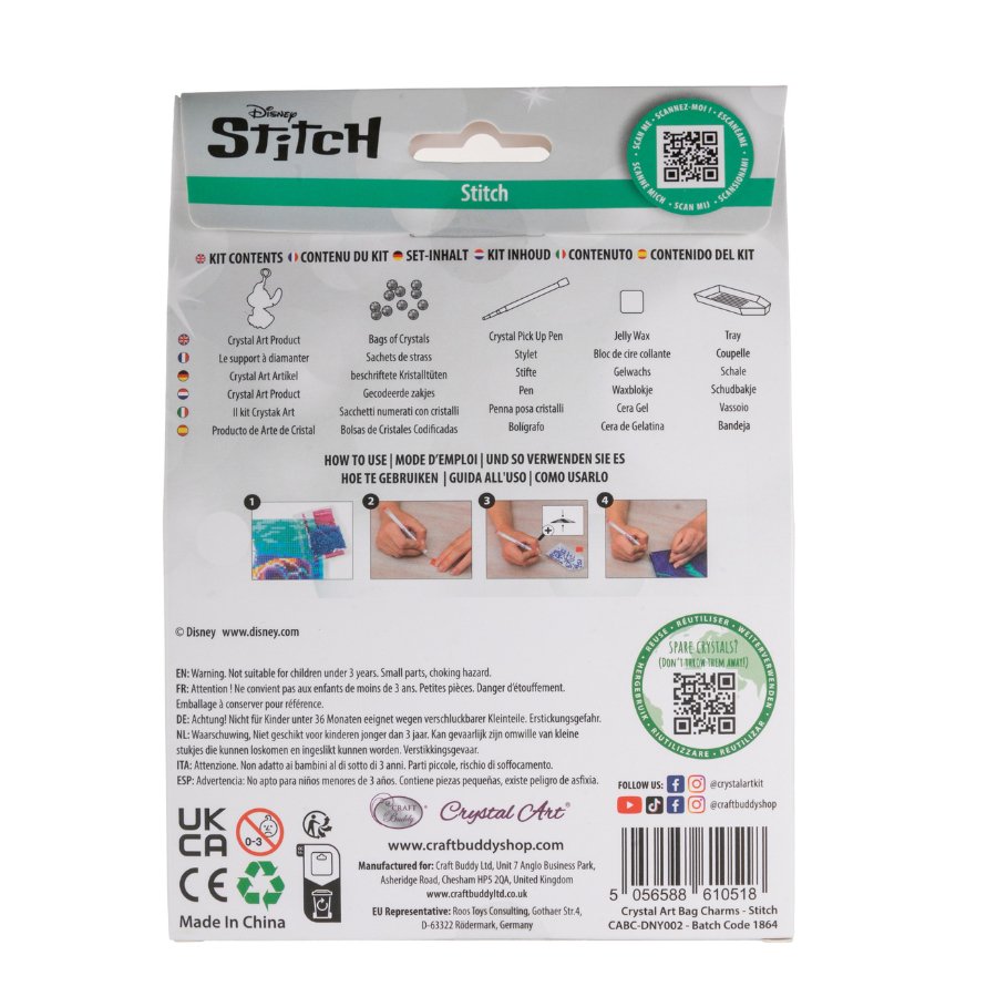 Disney: Stitch Crystal Art Bag Charm Craft Kit Age 6+