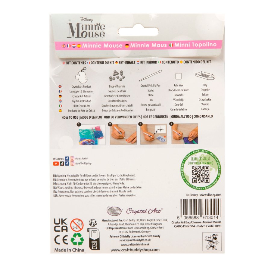 Disney: Minnie Mouse Crystal Art Bag Charm Craft Kit Age 6+