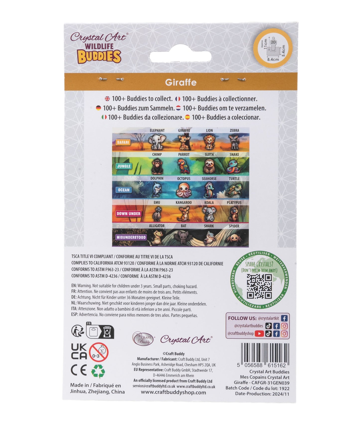 Giraffe Crystal Art Buddy Craft Kit Age 6+