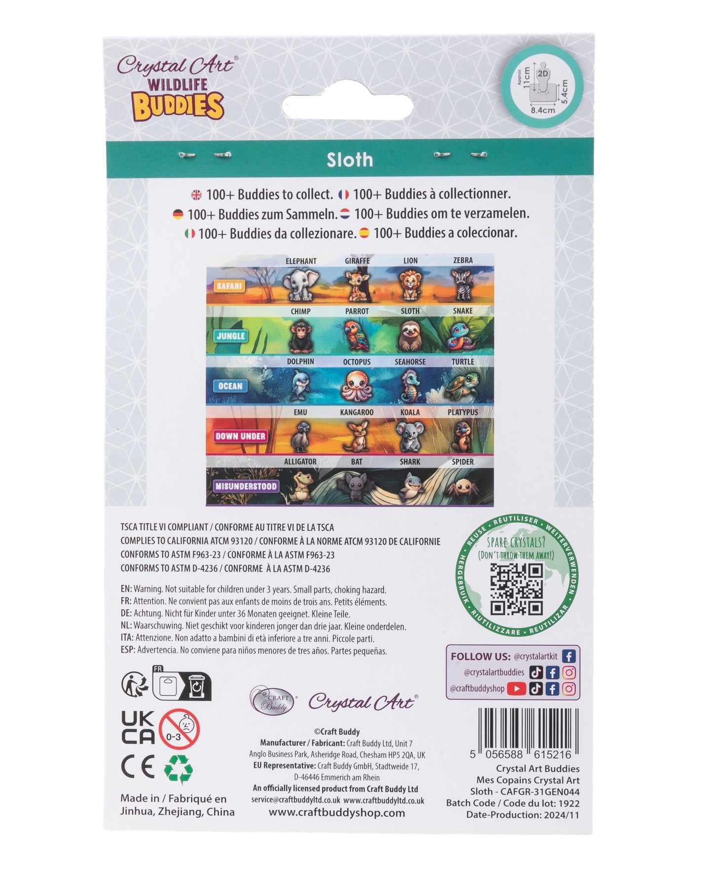 Sloth Crystal Art Buddy Craft Kit Age 6+
