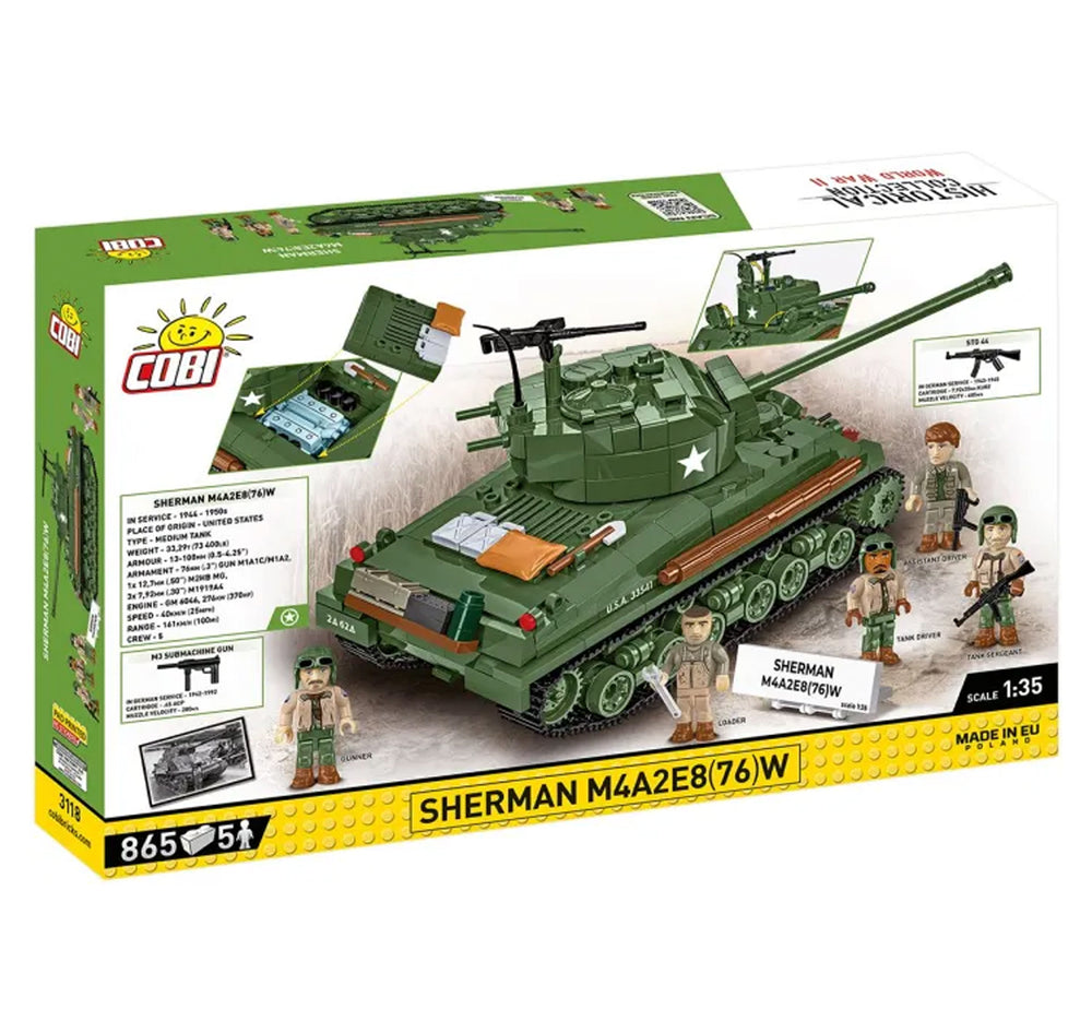 COBI 3118 Sherman M4A2E8(76)W HC:WWII 1:35 Brick Model 865pcs
