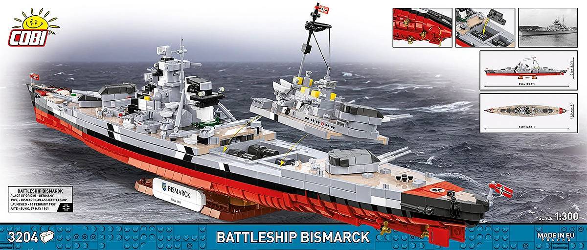 COBI 4860 Battleship Bismarck 1:300 Brick Model 3204pcs