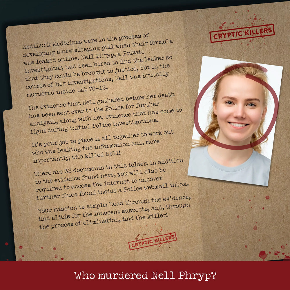 Murder at MediLuck Medicines - Murder Mystery Case File from Cryptic Killers