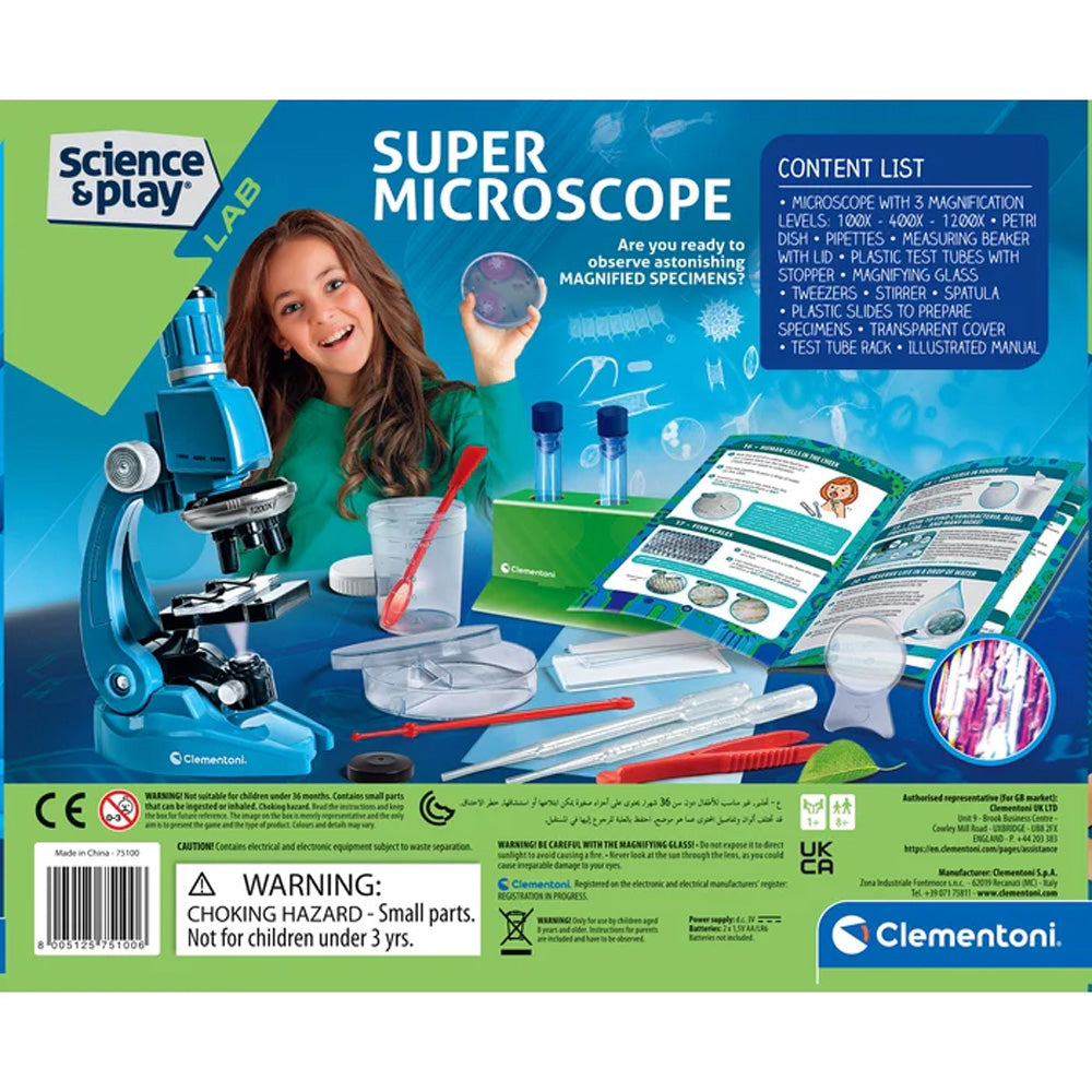Clementoni Science & Play Lab: Super Microscope 1200x STEM Set Age 8+