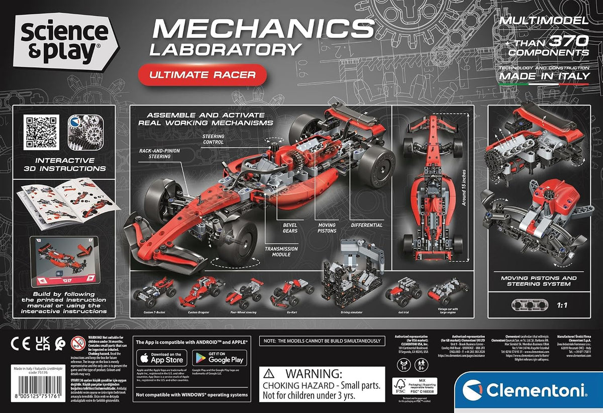 Clementoni Science & Play Build: Mechanics - Ultimate Racer STEM Toy Age 8+
