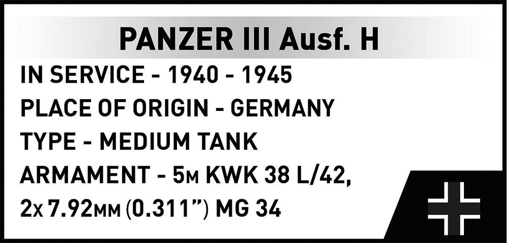 COBI 2672 Panzer III Ausf. H HC WWII 1:28 Brick Model Tank 958pcs