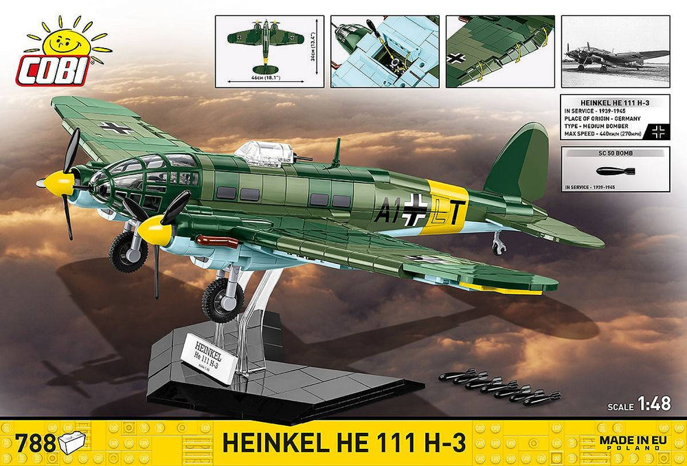 COBI 5772 Heinkel He 111 H-3 HC WWII 1:48 Brick Model Plane Kit 788pcs