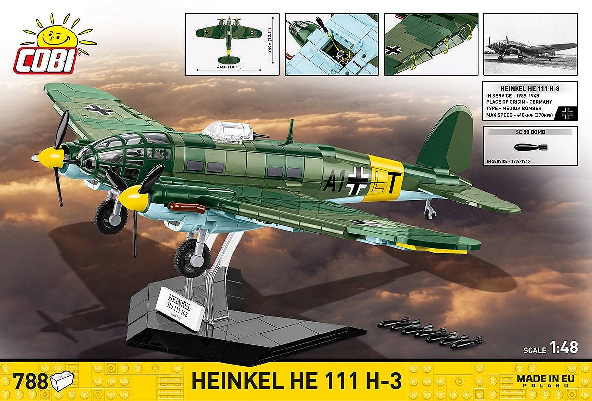 COBI 5772 Heinkel He 111 H-3 HC WWII 1:48 Brick Model Plane Kit 788pcs