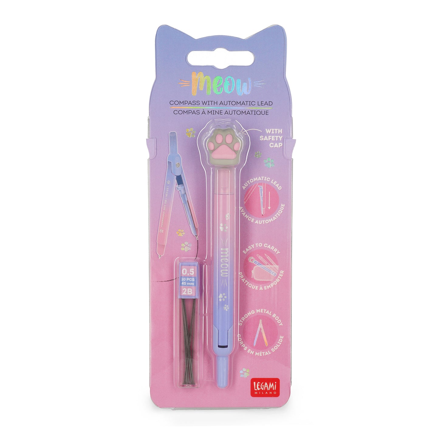 Legami Meow Compass with Automatic Lead - Kitty - 2B Lead