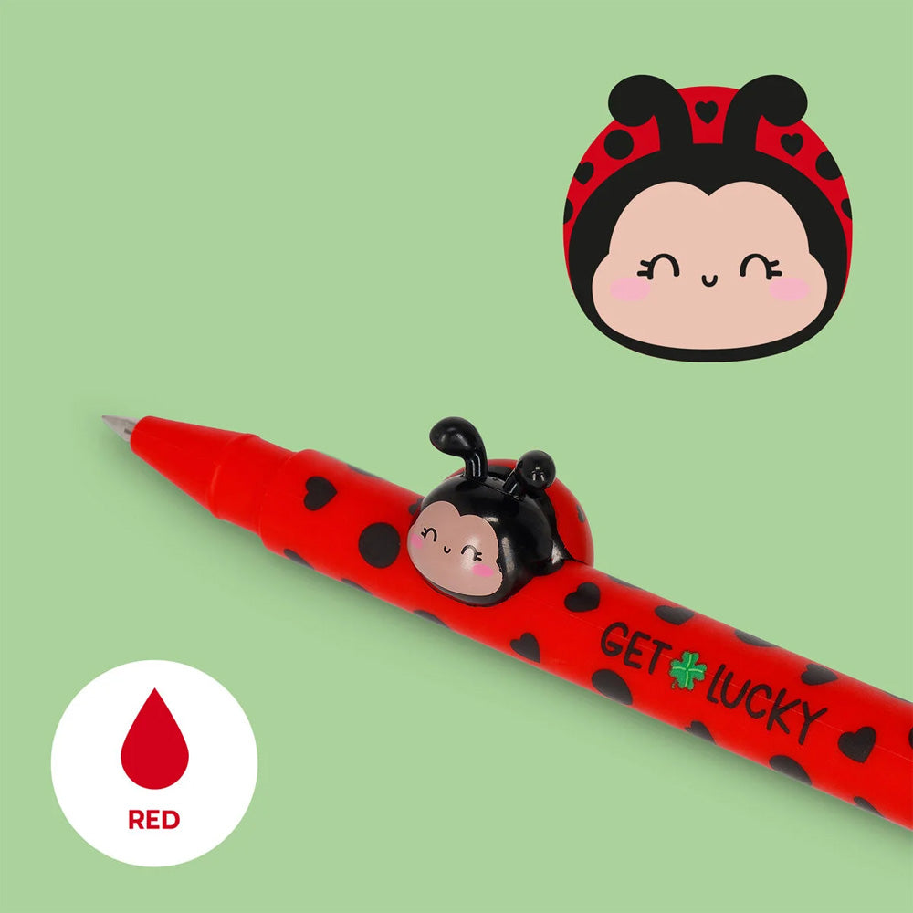 Legami Lovely Friends Gel Pen with 'Get Lucky' Ladybird/Ladybug Charm