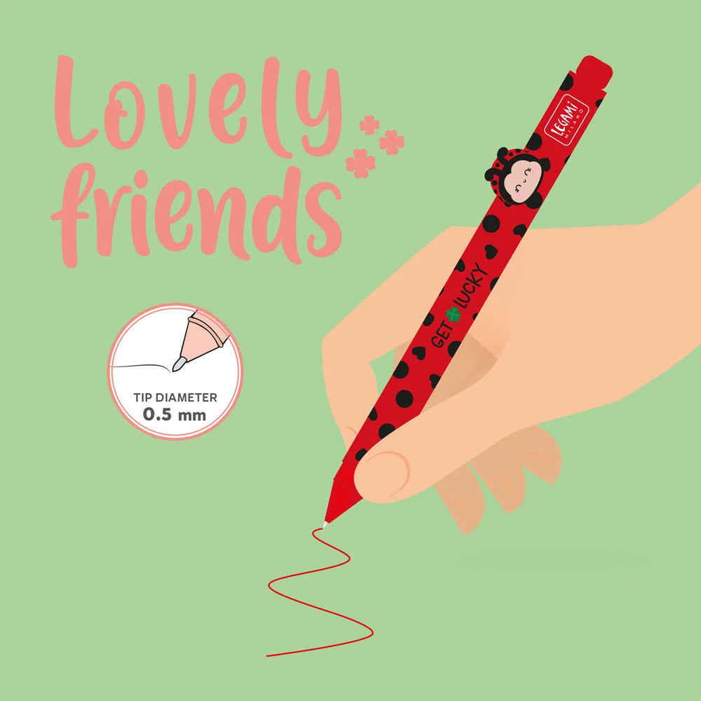 Legami Lovely Friends Gel Pen with 'Get Lucky' Ladybird/Ladybug Charm